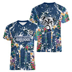 Canterbury-Bankstown Bulldogs Women V-Neck T-Shirt Tropical Hibiscus Floral Pattern With Blue And White Accents