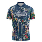 Canterbury-Bankstown Bulldogs Zipper Polo Shirt Tropical Hibiscus Floral Pattern With Blue And White Accents