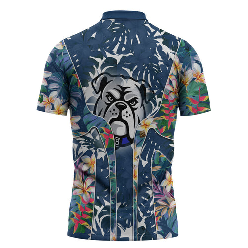 Canterbury-Bankstown Bulldogs Zipper Polo Shirt Tropical Hibiscus Floral Pattern With Blue And White Accents