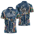 Canterbury-Bankstown Bulldogs Zipper Polo Shirt Tropical Hibiscus Floral Pattern With Blue And White Accents