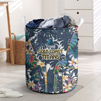 Gold Coast Titans Laundry Basket Tropical Hibiscus Floral Pattern With Blue And Yellow Accents