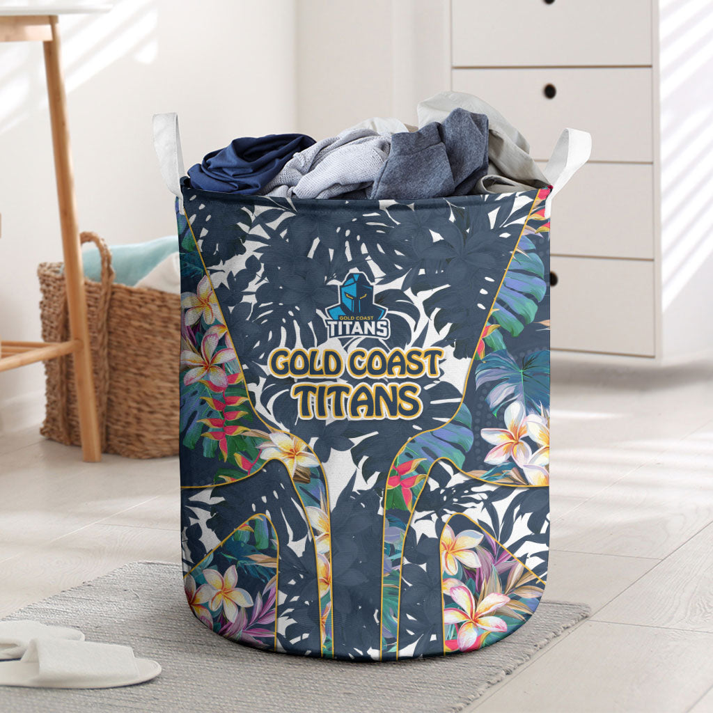 Gold Coast Titans Laundry Basket Tropical Hibiscus Floral Pattern With Blue And Yellow Accents