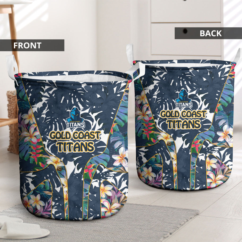 Gold Coast Titans Laundry Basket Tropical Hibiscus Floral Pattern With Blue And Yellow Accents