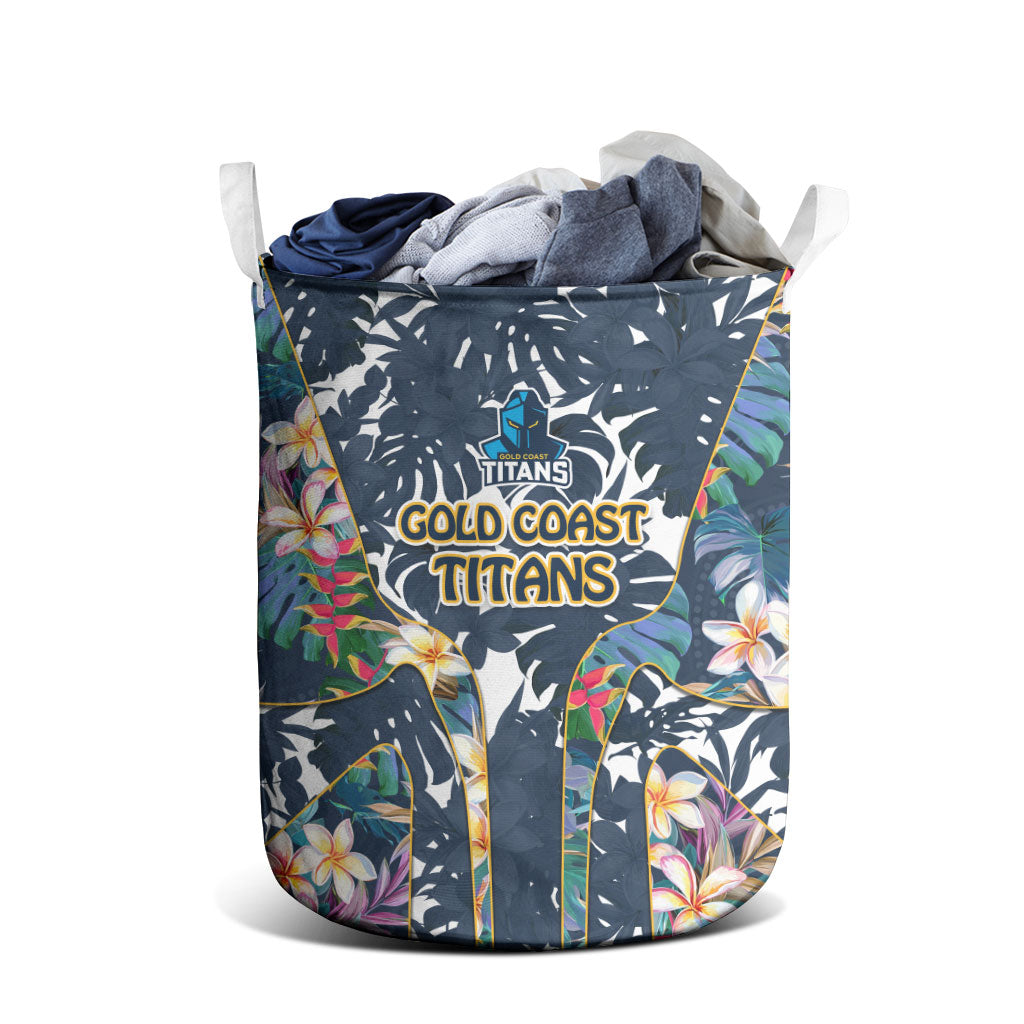 Gold Coast Titans Laundry Basket Tropical Hibiscus Floral Pattern With Blue And Yellow Accents