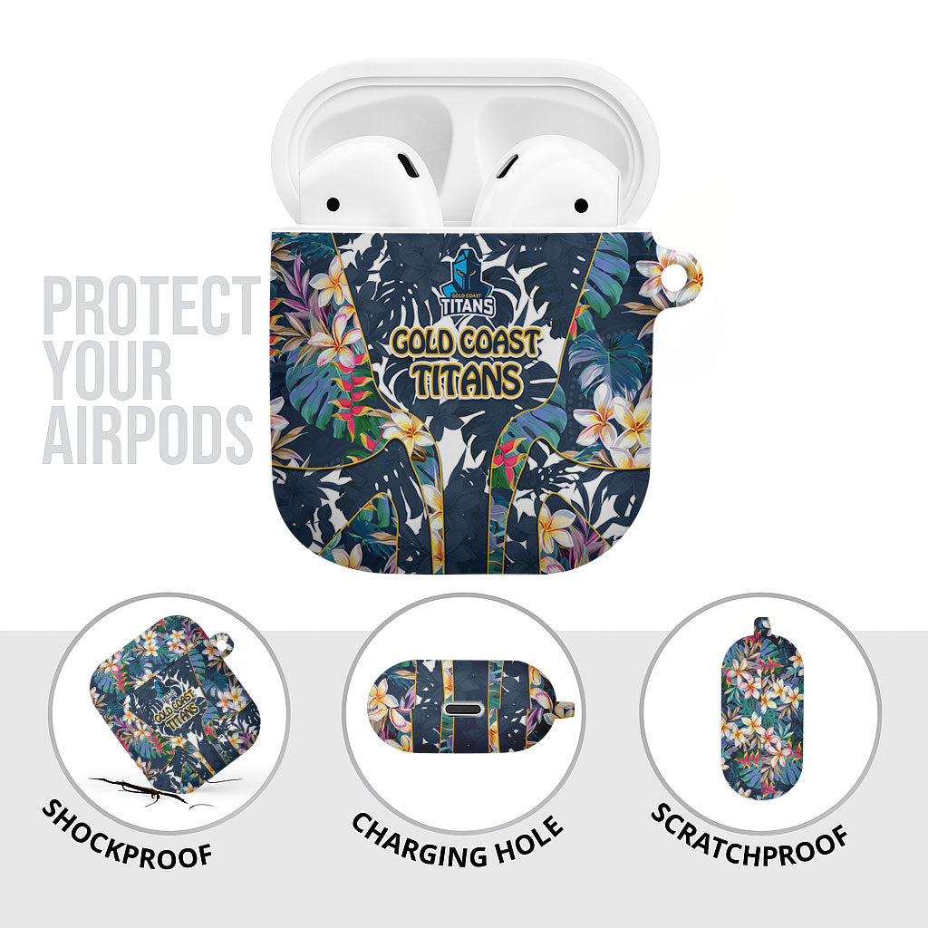 Gold Coast Titans AirPods Case Tropical Hibiscus Floral Pattern With Blue And Yellow Accents