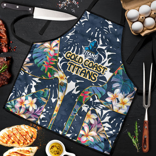 Gold Coast Titans Apron Tropical Hibiscus Floral Pattern With Blue And Yellow Accents
