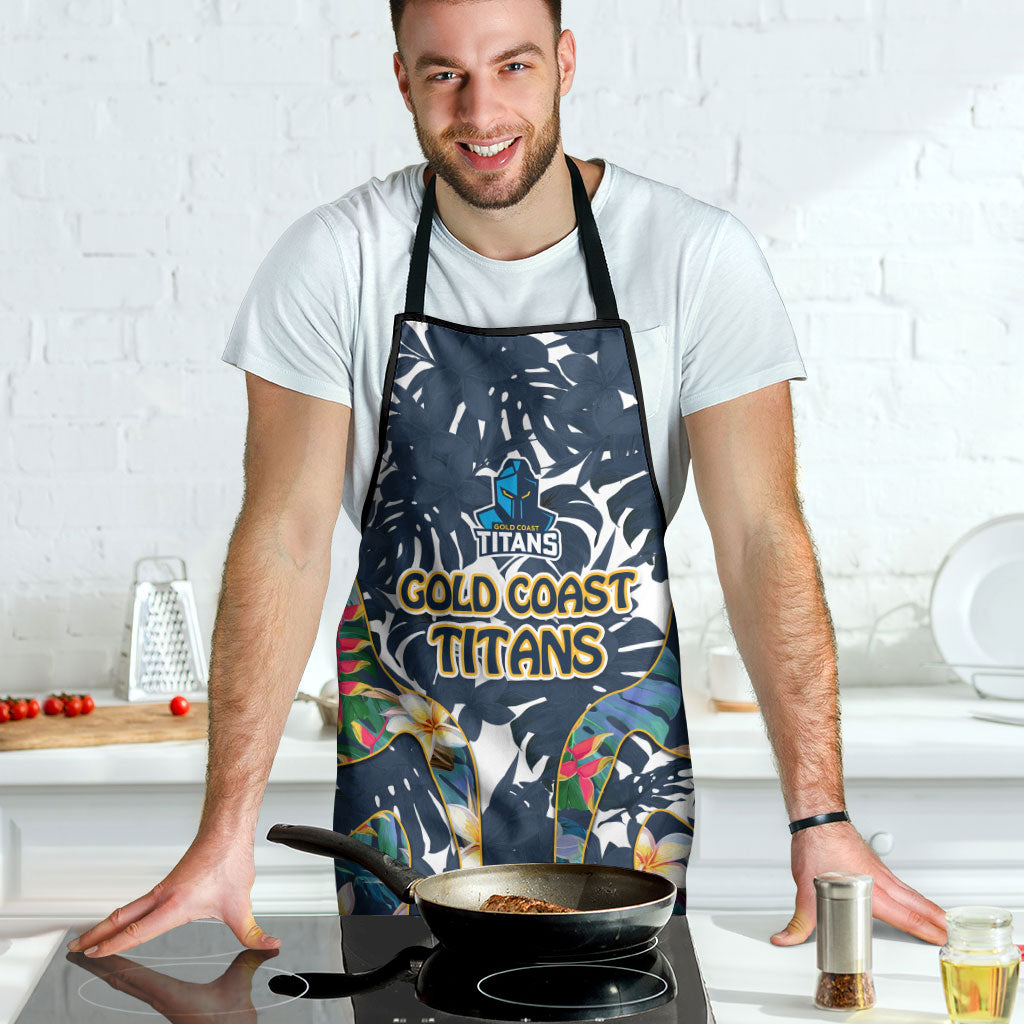 Gold Coast Titans Apron Tropical Hibiscus Floral Pattern With Blue And Yellow Accents