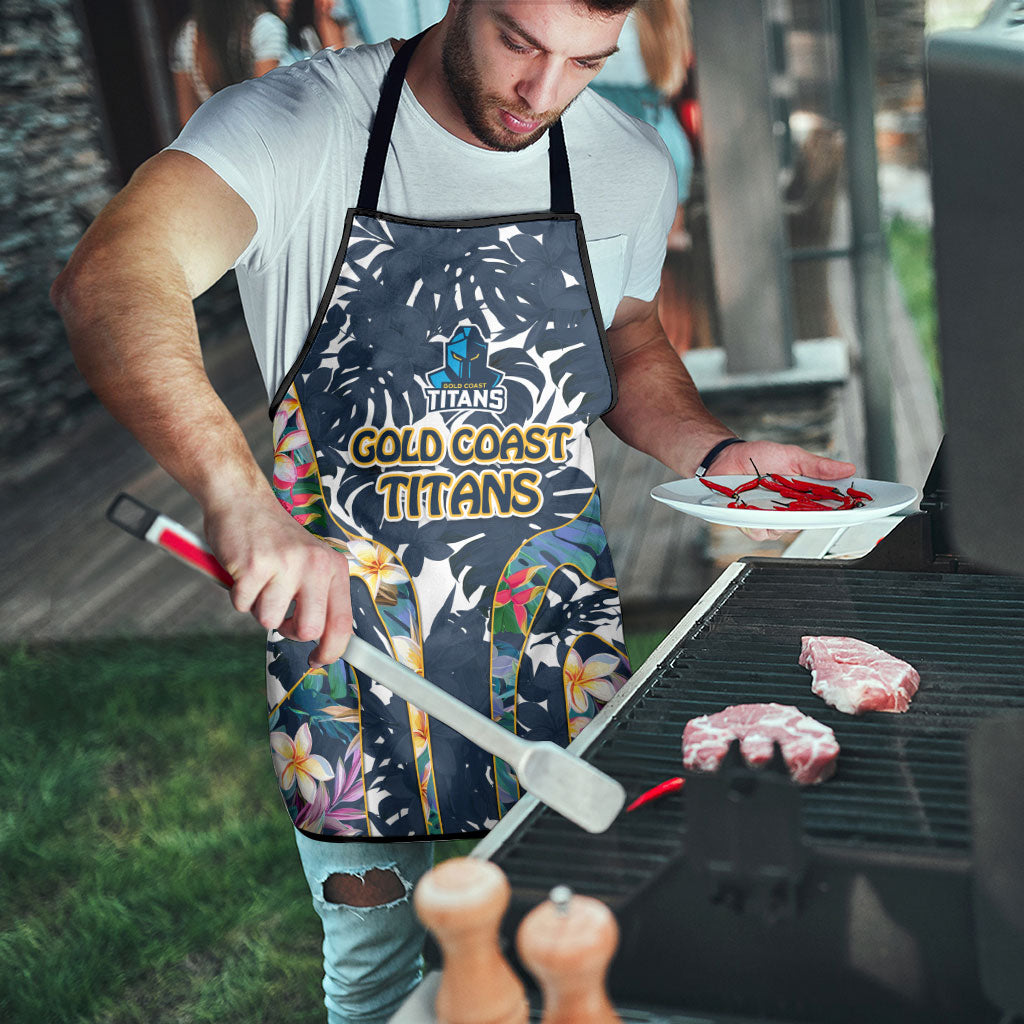 Gold Coast Titans Apron Tropical Hibiscus Floral Pattern With Blue And Yellow Accents