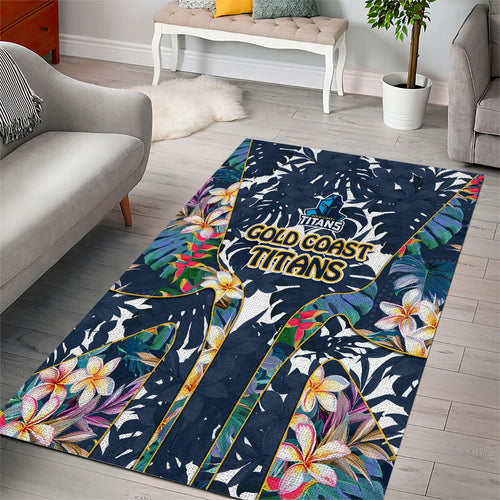 Gold Coast Titans Area Rug Tropical Hibiscus Floral Pattern With Blue And Yellow Accents