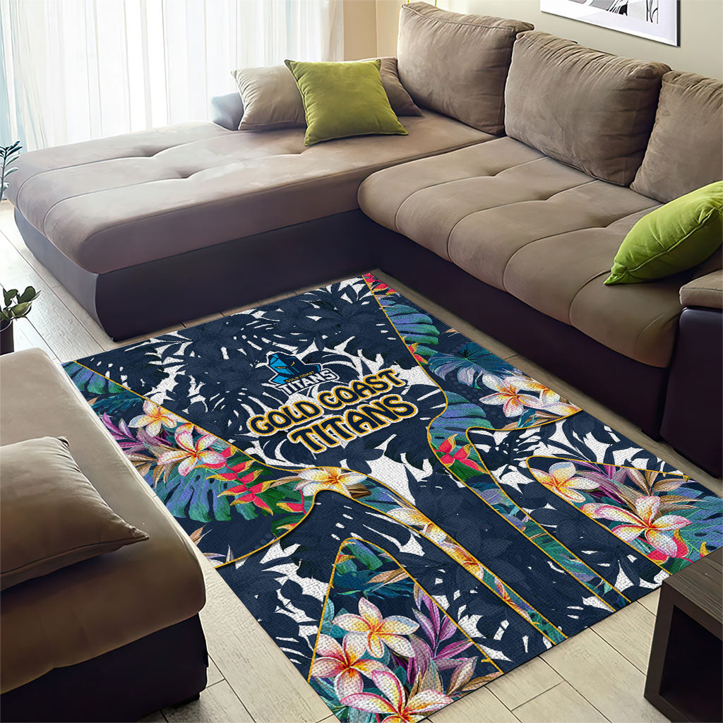 Gold Coast Titans Area Rug Tropical Hibiscus Floral Pattern With Blue And Yellow Accents