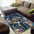 Gold Coast Titans Area Rug Tropical Hibiscus Floral Pattern With Blue And Yellow Accents