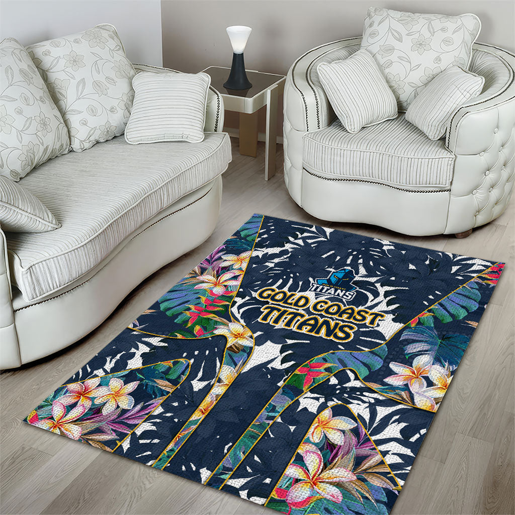 Gold Coast Titans Area Rug Tropical Hibiscus Floral Pattern With Blue And Yellow Accents