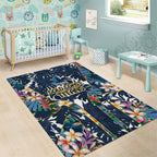 Gold Coast Titans Area Rug Tropical Hibiscus Floral Pattern With Blue And Yellow Accents