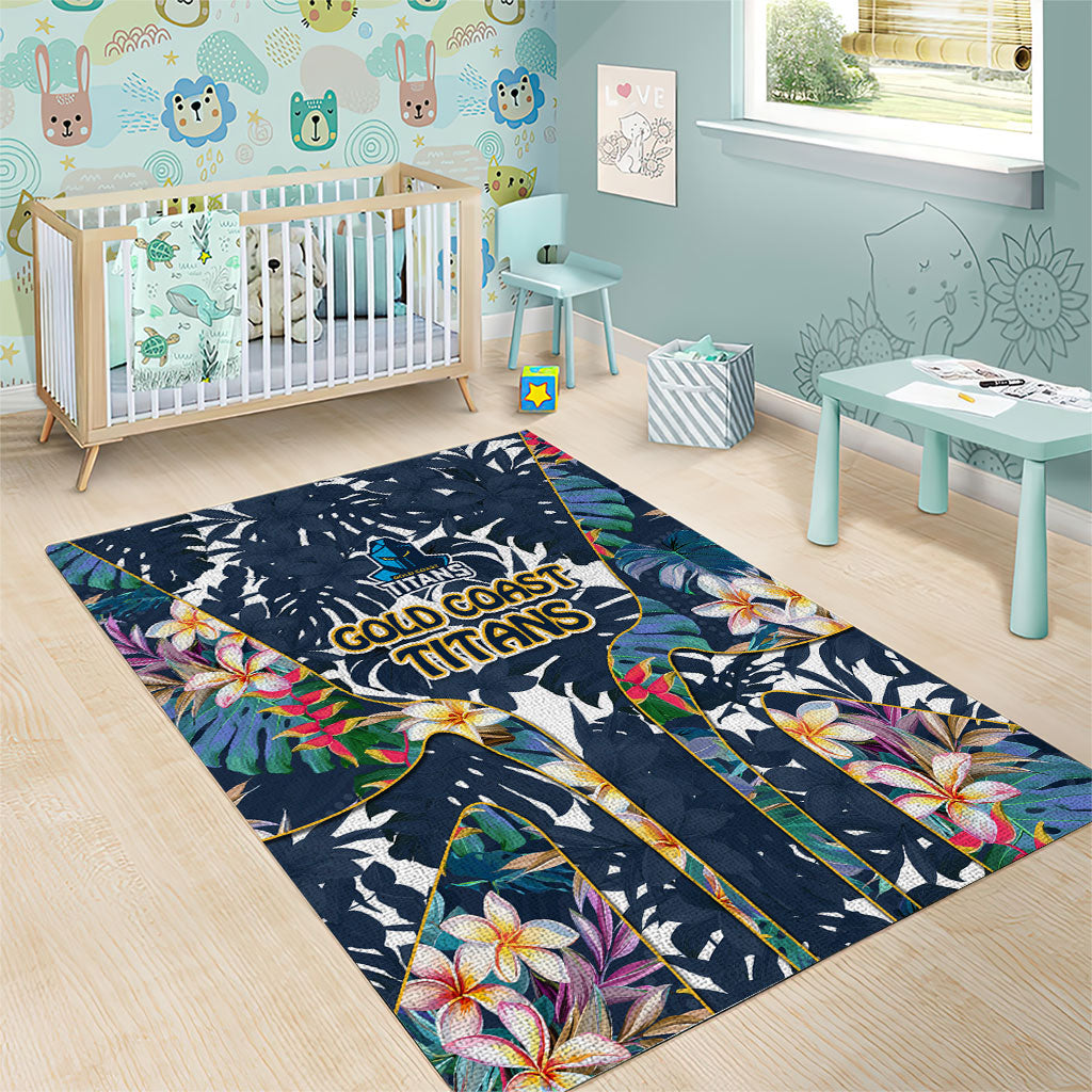 Gold Coast Titans Area Rug Tropical Hibiscus Floral Pattern With Blue And Yellow Accents
