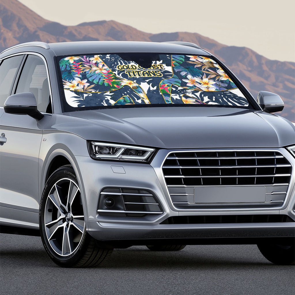 Gold Coast Titans Auto Sun Shade Tropical Hibiscus Floral Pattern With Blue And Yellow Accents