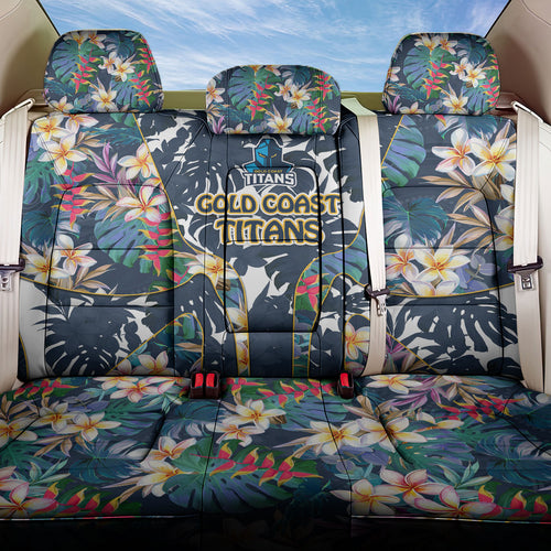 Gold Coast Titans Back Car Seat Cover Tropical Hibiscus Floral Pattern With Blue And Yellow Accents