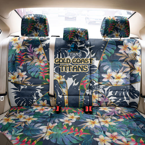 Gold Coast Titans Back Car Seat Cover Tropical Hibiscus Floral Pattern With Blue And Yellow Accents