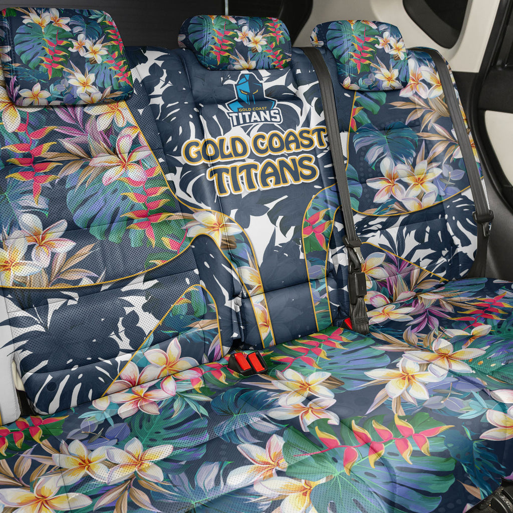 Gold Coast Titans Back Car Seat Cover Tropical Hibiscus Floral Pattern With Blue And Yellow Accents
