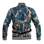 Gold Coast Titans Baseball Jacket Tropical Hibiscus Floral Pattern With Blue And Yellow Accents