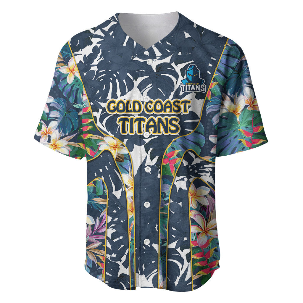 Gold Coast Titans Baseball Jersey Tropical Hibiscus Floral Pattern With Blue And Yellow Accents