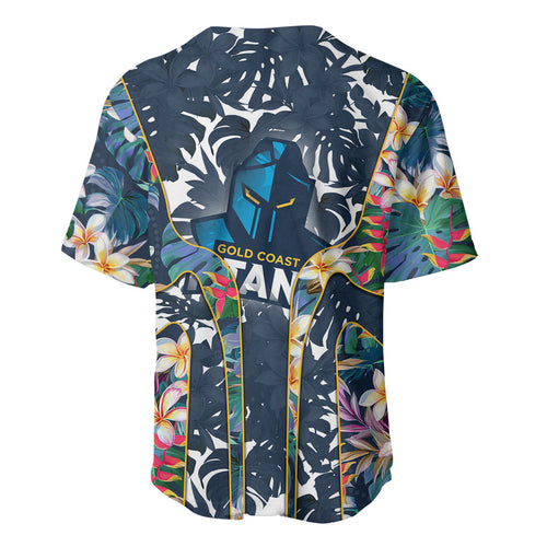 Gold Coast Titans Baseball Jersey Tropical Hibiscus Floral Pattern With Blue And Yellow Accents