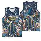 Gold Coast Titans Basketball Jersey Tropical Hibiscus Floral Pattern With Blue And Yellow Accents