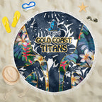 Gold Coast Titans Beach Blanket Tropical Hibiscus Floral Pattern With Blue And Yellow Accents