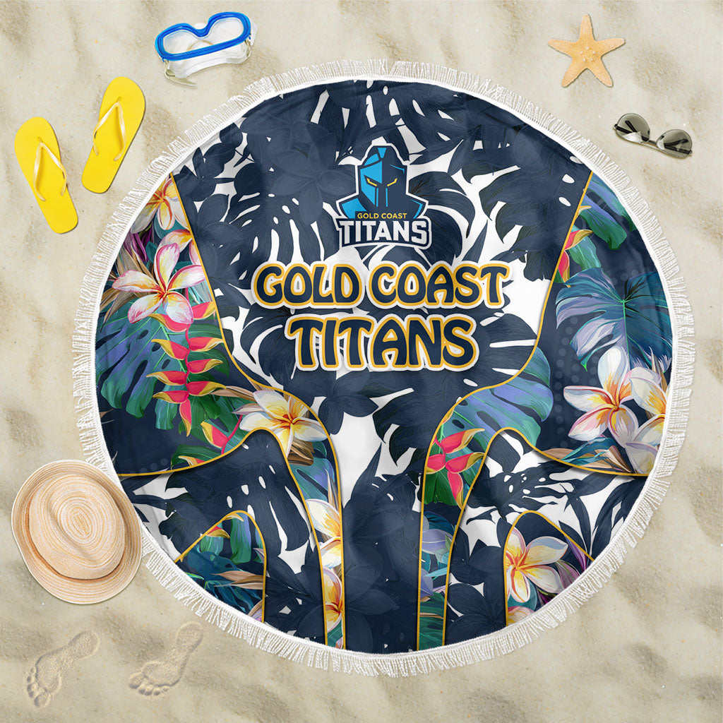 Gold Coast Titans Beach Blanket Tropical Hibiscus Floral Pattern With Blue And Yellow Accents