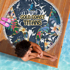 Gold Coast Titans Beach Blanket Tropical Hibiscus Floral Pattern With Blue And Yellow Accents