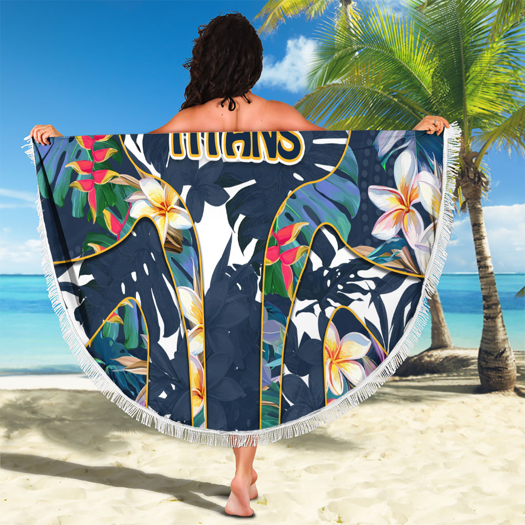 Gold Coast Titans Beach Blanket Tropical Hibiscus Floral Pattern With Blue And Yellow Accents