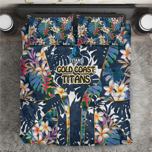 Gold Coast Titans Bedding Set Tropical Hibiscus Floral Pattern With Blue And Yellow Accents
