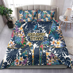 Gold Coast Titans Bedding Set Tropical Hibiscus Floral Pattern With Blue And Yellow Accents