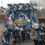 Gold Coast Titans Bedding Set Tropical Hibiscus Floral Pattern With Blue And Yellow Accents