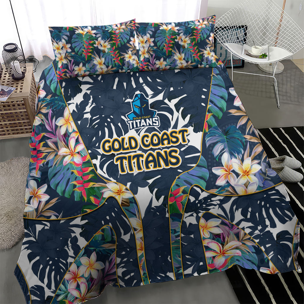 Gold Coast Titans Bedding Set Tropical Hibiscus Floral Pattern With Blue And Yellow Accents
