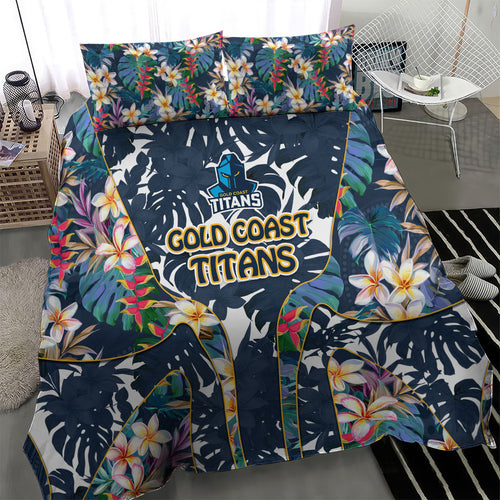 Gold Coast Titans Bedding Set Tropical Hibiscus Floral Pattern With Blue And Yellow Accents