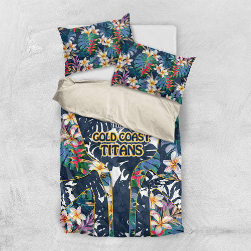 Gold Coast Titans Bedding Set Tropical Hibiscus Floral Pattern With Blue And Yellow Accents