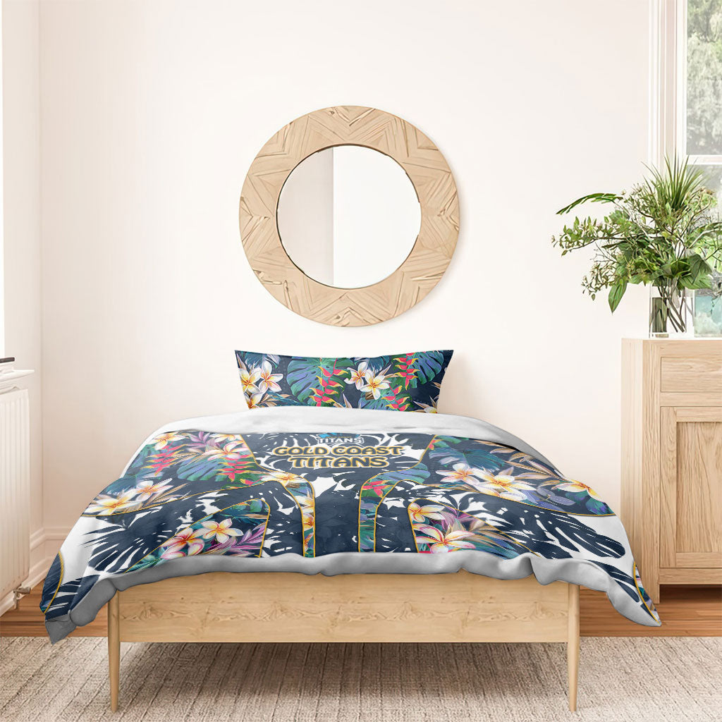 Gold Coast Titans Bedding Set Tropical Hibiscus Floral Pattern With Blue And Yellow Accents