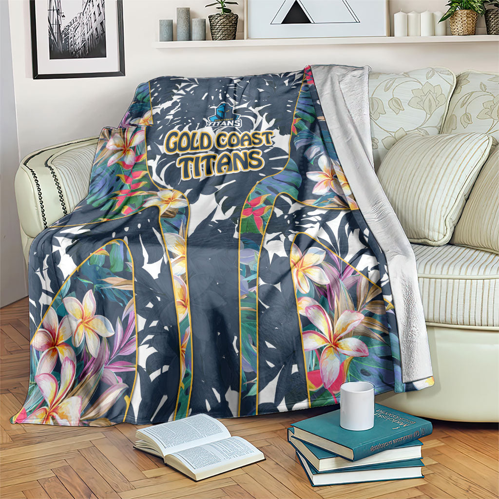 Gold Coast Titans Blanket Tropical Hibiscus Floral Pattern With Blue And Yellow Accents