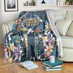 Gold Coast Titans Blanket Tropical Hibiscus Floral Pattern With Blue And Yellow Accents