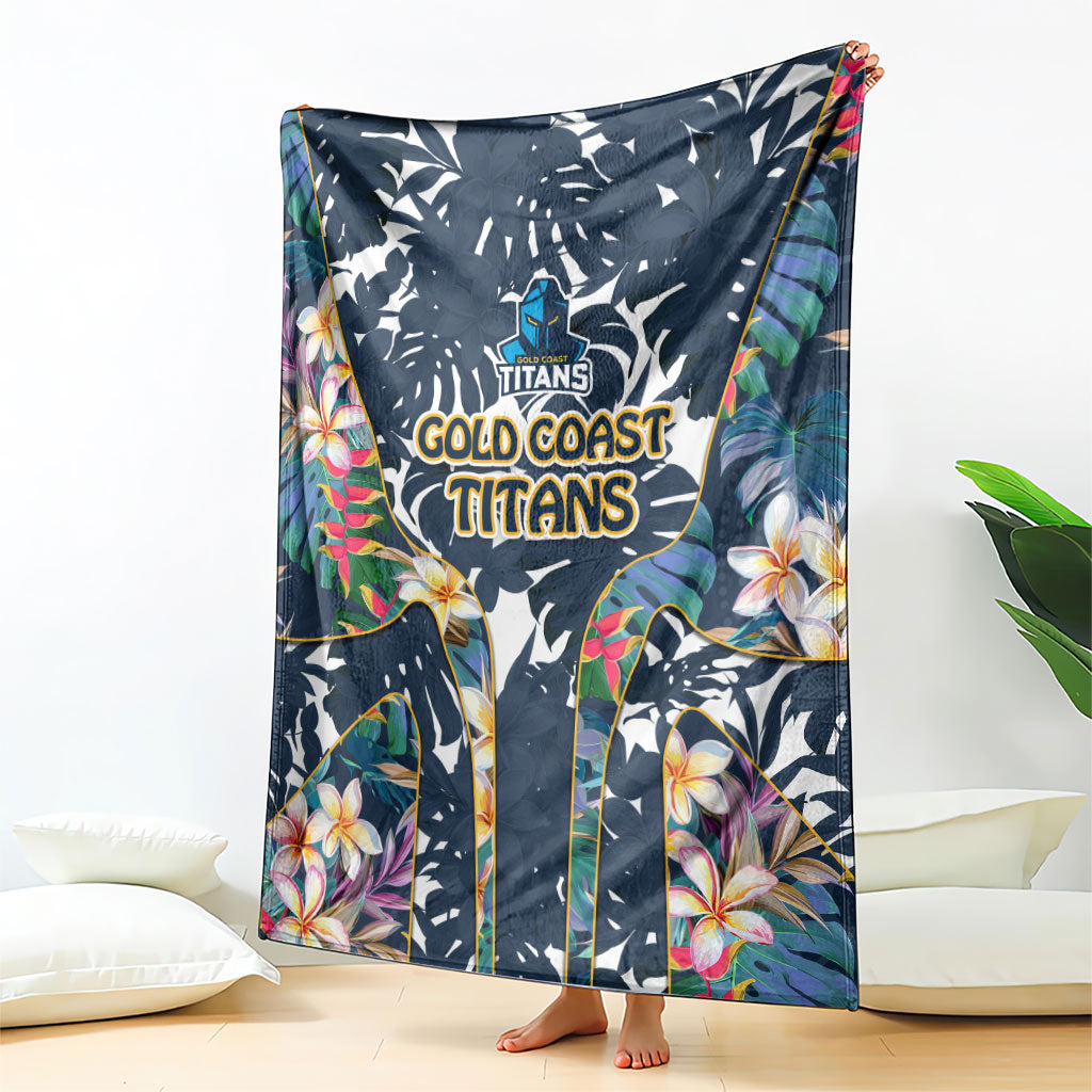 Gold Coast Titans Blanket Tropical Hibiscus Floral Pattern With Blue And Yellow Accents