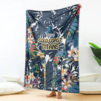 Gold Coast Titans Blanket Tropical Hibiscus Floral Pattern With Blue And Yellow Accents