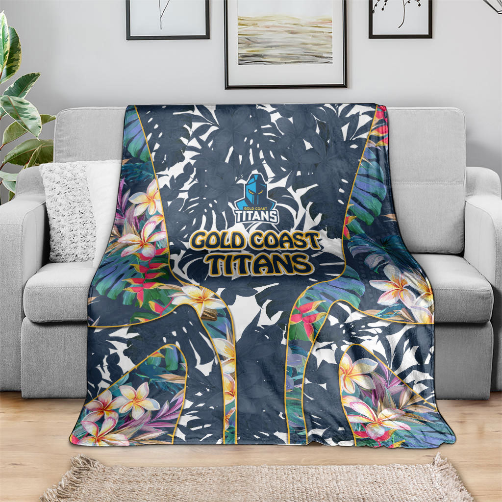 Gold Coast Titans Blanket Tropical Hibiscus Floral Pattern With Blue And Yellow Accents