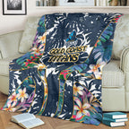Gold Coast Titans Blanket Tropical Hibiscus Floral Pattern With Blue And Yellow Accents