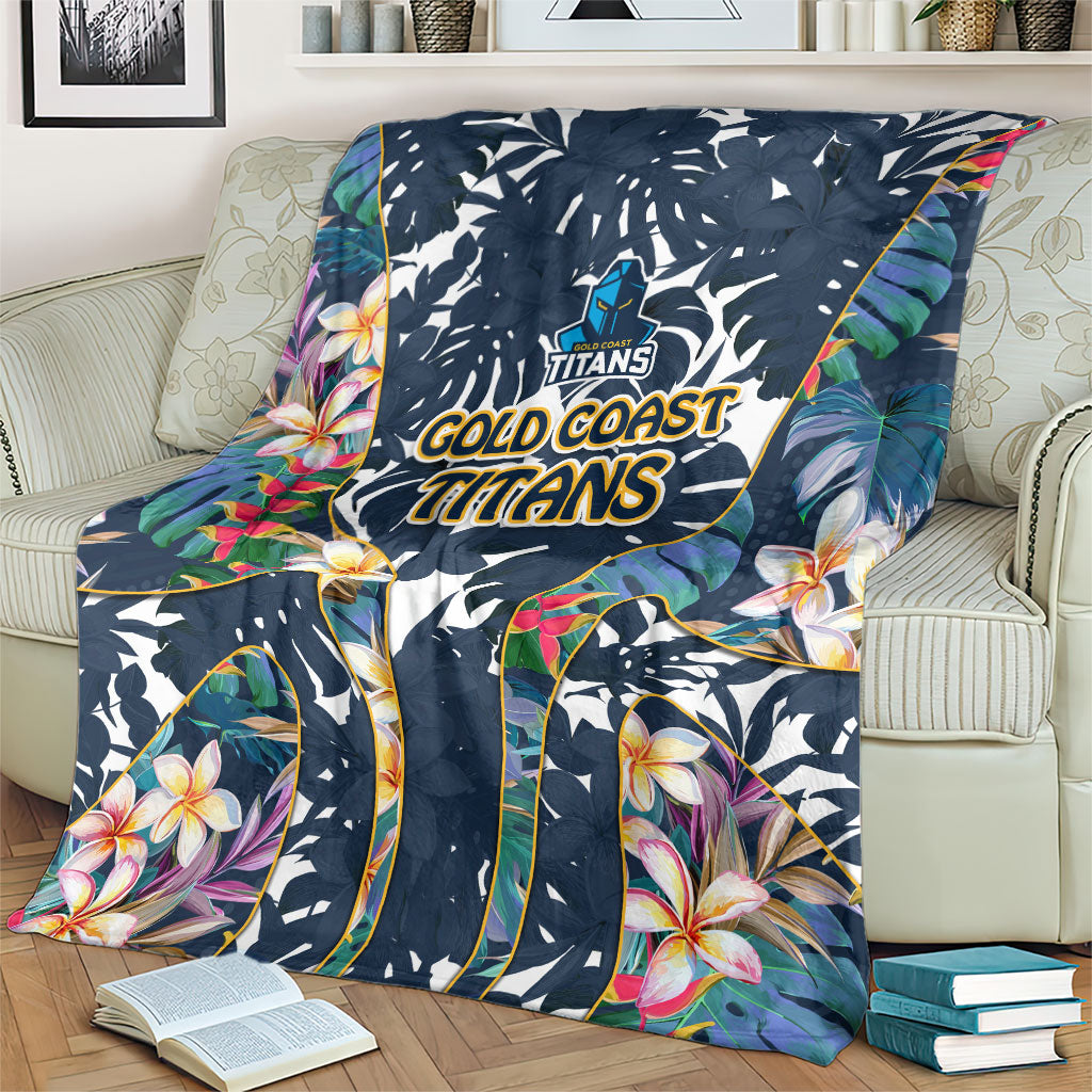 Gold Coast Titans Blanket Tropical Hibiscus Floral Pattern With Blue And Yellow Accents