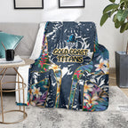 Gold Coast Titans Blanket Tropical Hibiscus Floral Pattern With Blue And Yellow Accents