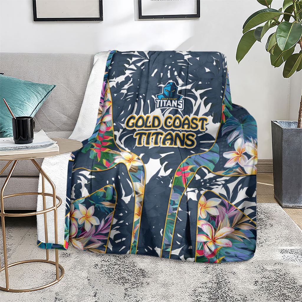 Gold Coast Titans Blanket Tropical Hibiscus Floral Pattern With Blue And Yellow Accents