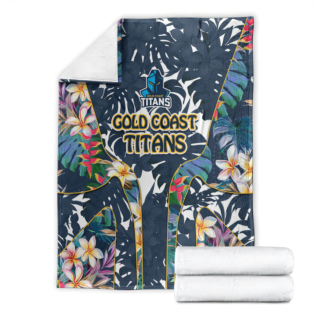 Gold Coast Titans Blanket Tropical Hibiscus Floral Pattern With Blue And Yellow Accents