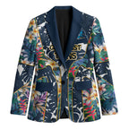 Gold Coast Titans Blazer Tropical Hibiscus Floral Pattern With Blue And Yellow Accents
