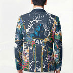 Gold Coast Titans Blazer Tropical Hibiscus Floral Pattern With Blue And Yellow Accents