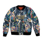 Gold Coast Titans Bomber Jacket Tropical Hibiscus Floral Pattern With Blue And Yellow Accents